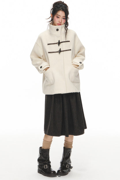 White Woolen Coat and Brown Skirt Set-Up