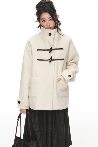 White Woolen Coat and Brown Skirt Set-Up