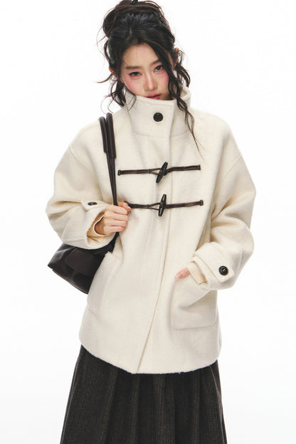 White Woolen Coat and Brown Skirt Set-Up
