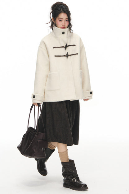White Woolen Coat and Brown Skirt Set-Up