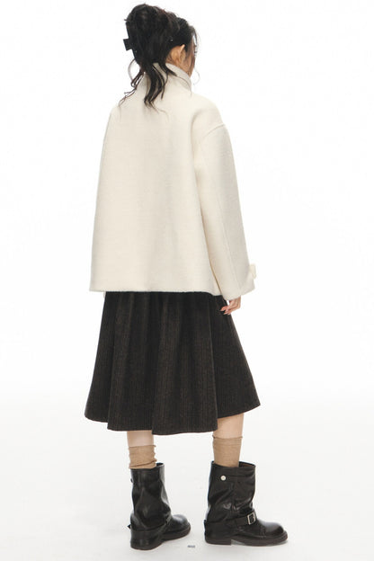 White Woolen Coat and Brown Skirt Set-Up