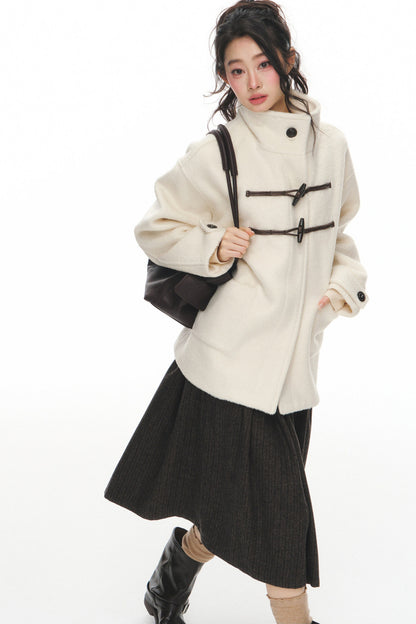 White Woolen Coat and Brown Skirt Set-Up