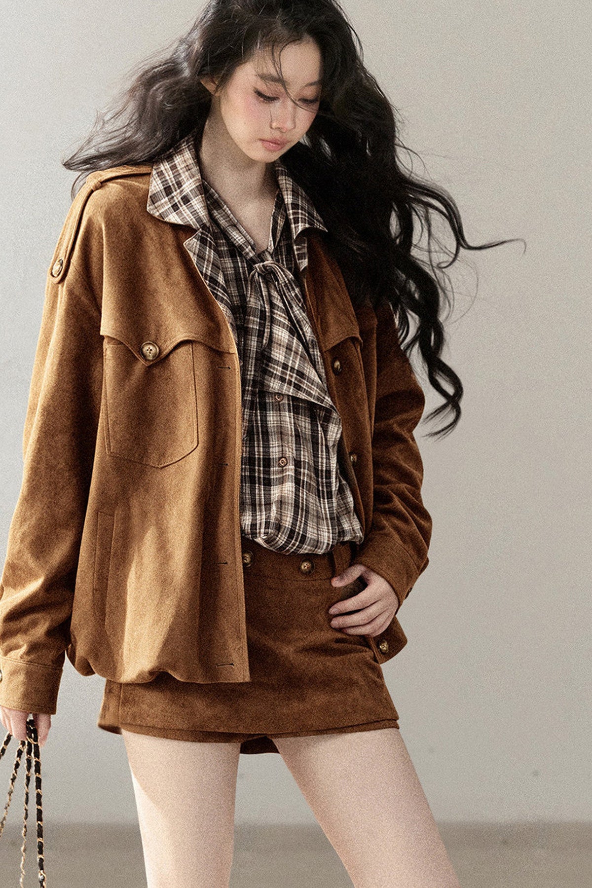 Faux Suede Jacket and Skirt Set-Up