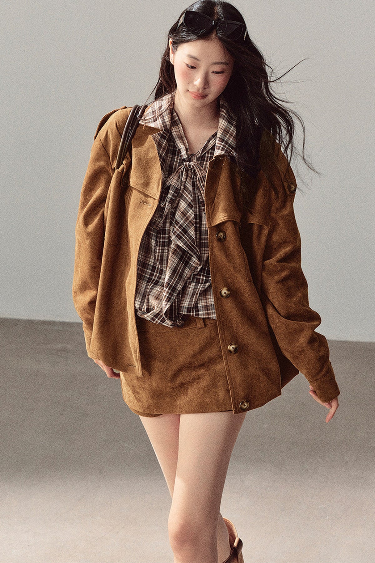 Faux Suede Jacket and Skirt Set-Up