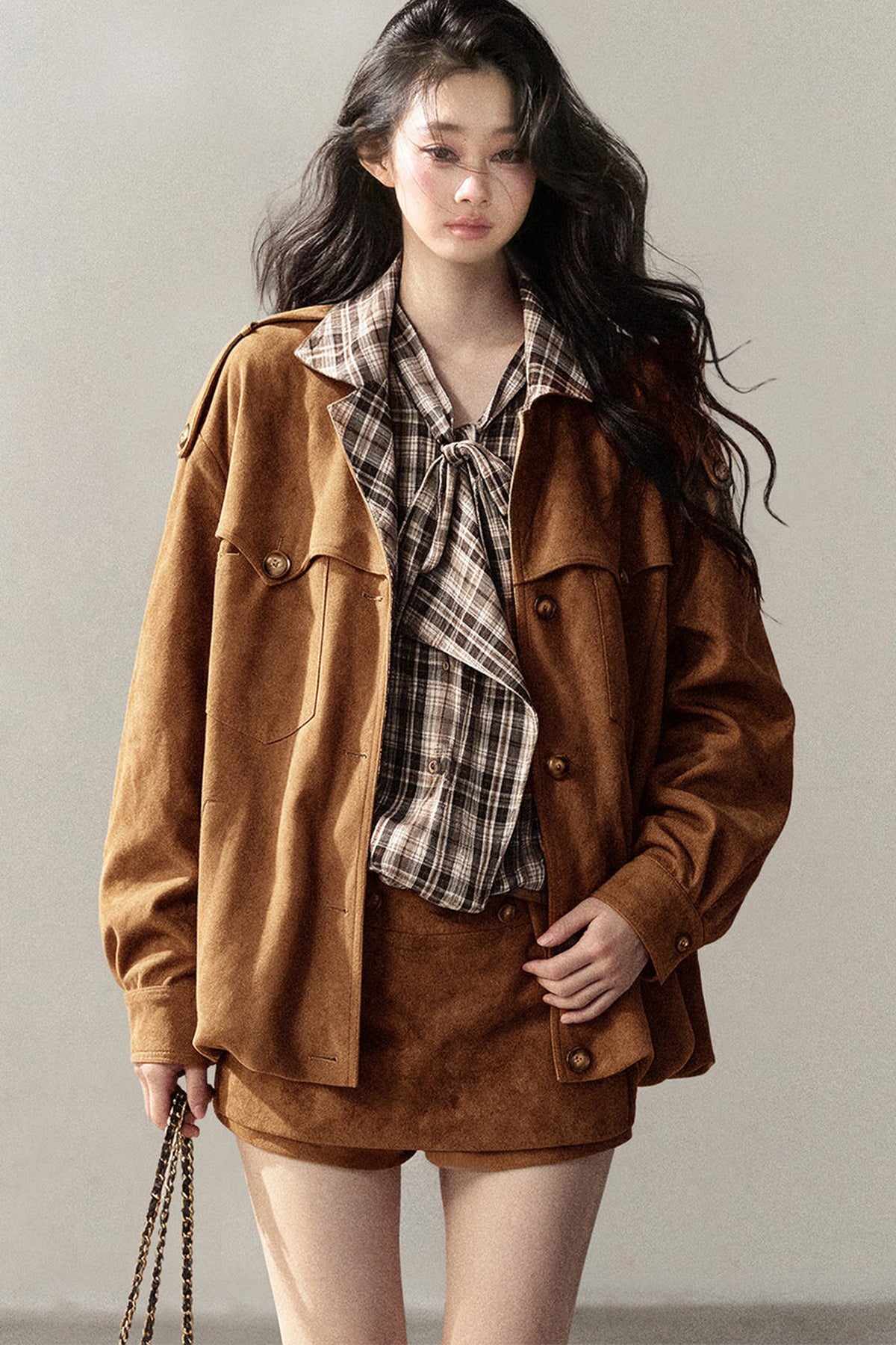 Faux Suede Jacket and Skirt Set-Up