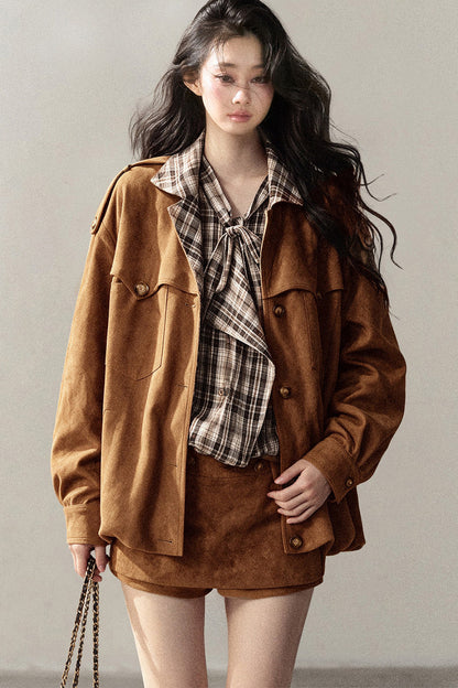 Faux Suede Jacket and Skirt Set-Up