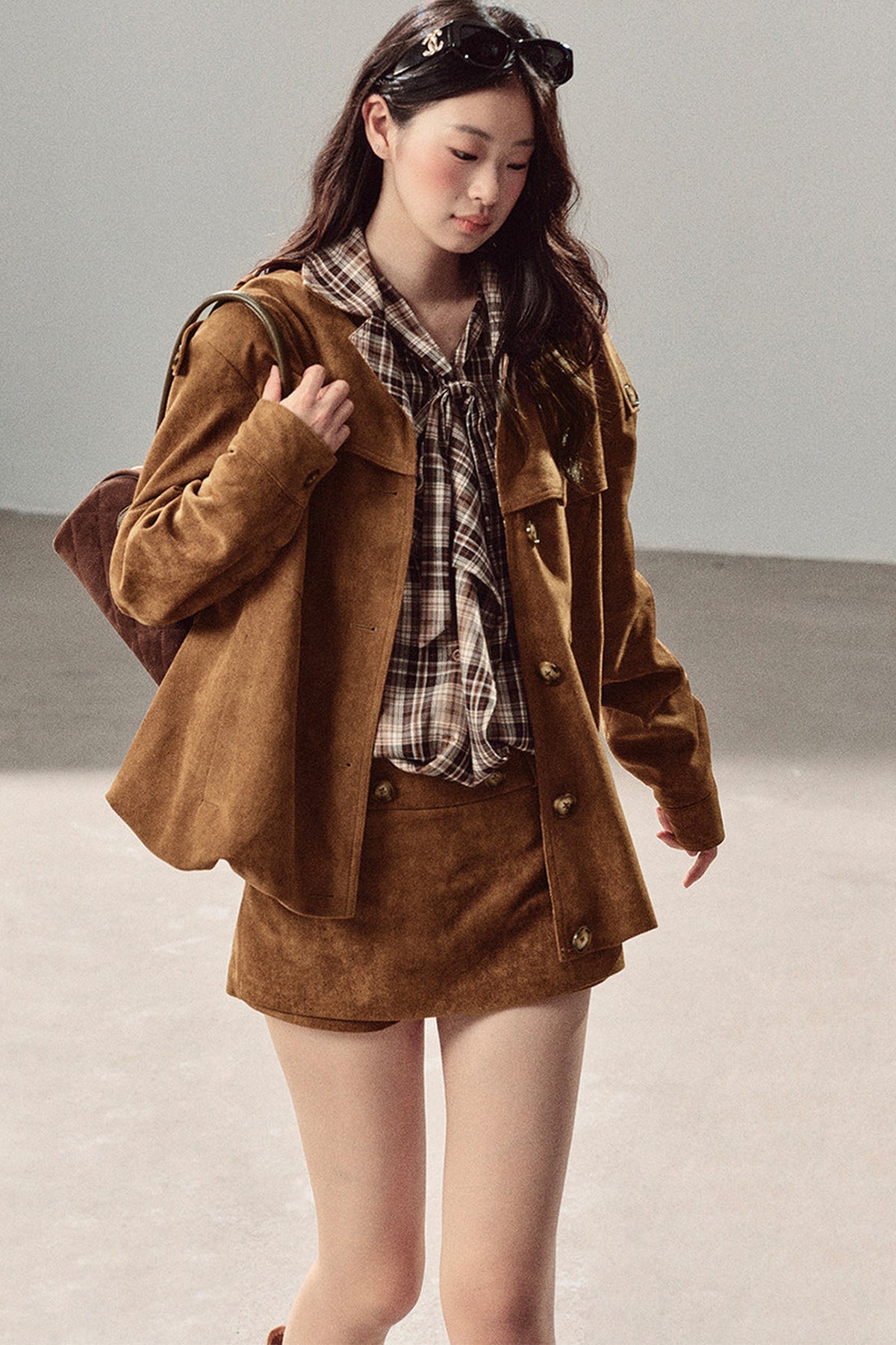 Faux Suede Jacket and Skirt Set-Up