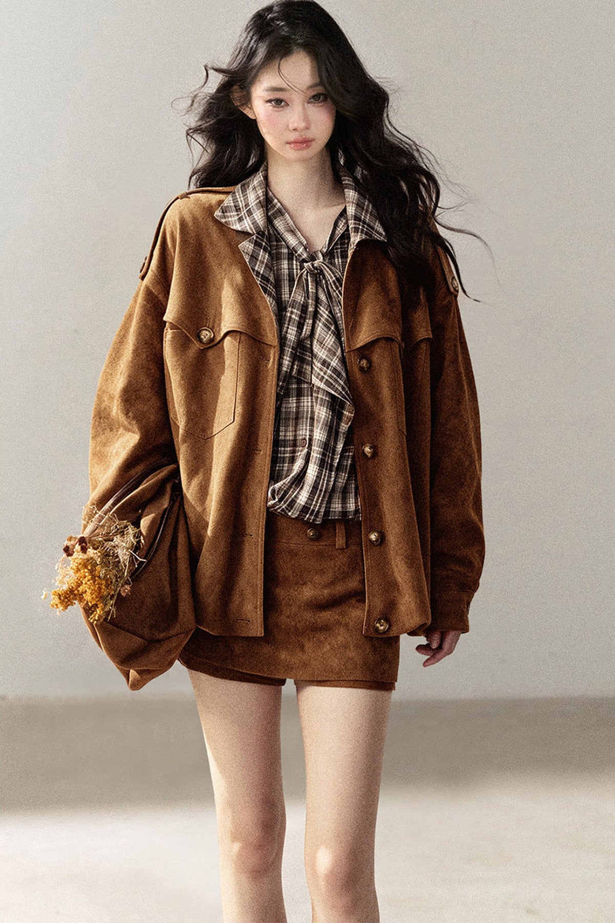 Faux Suede Jacket and Skirt Set-Up