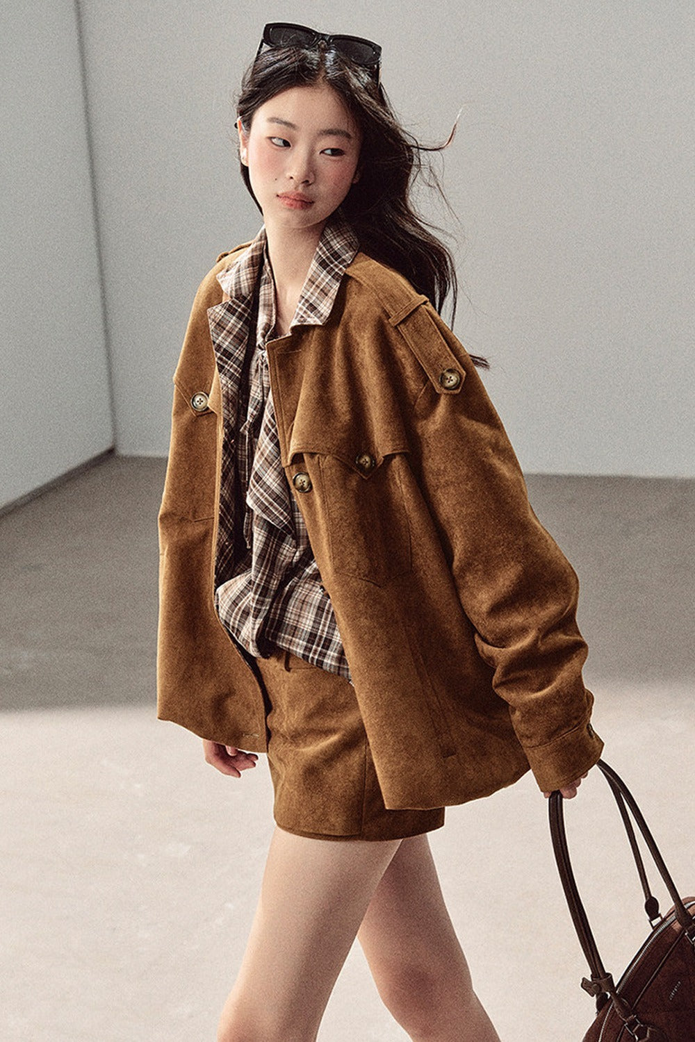 Faux Suede Jacket and Skirt Set-Up