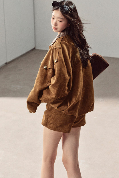 Faux Suede Jacket and Skirt Set-Up