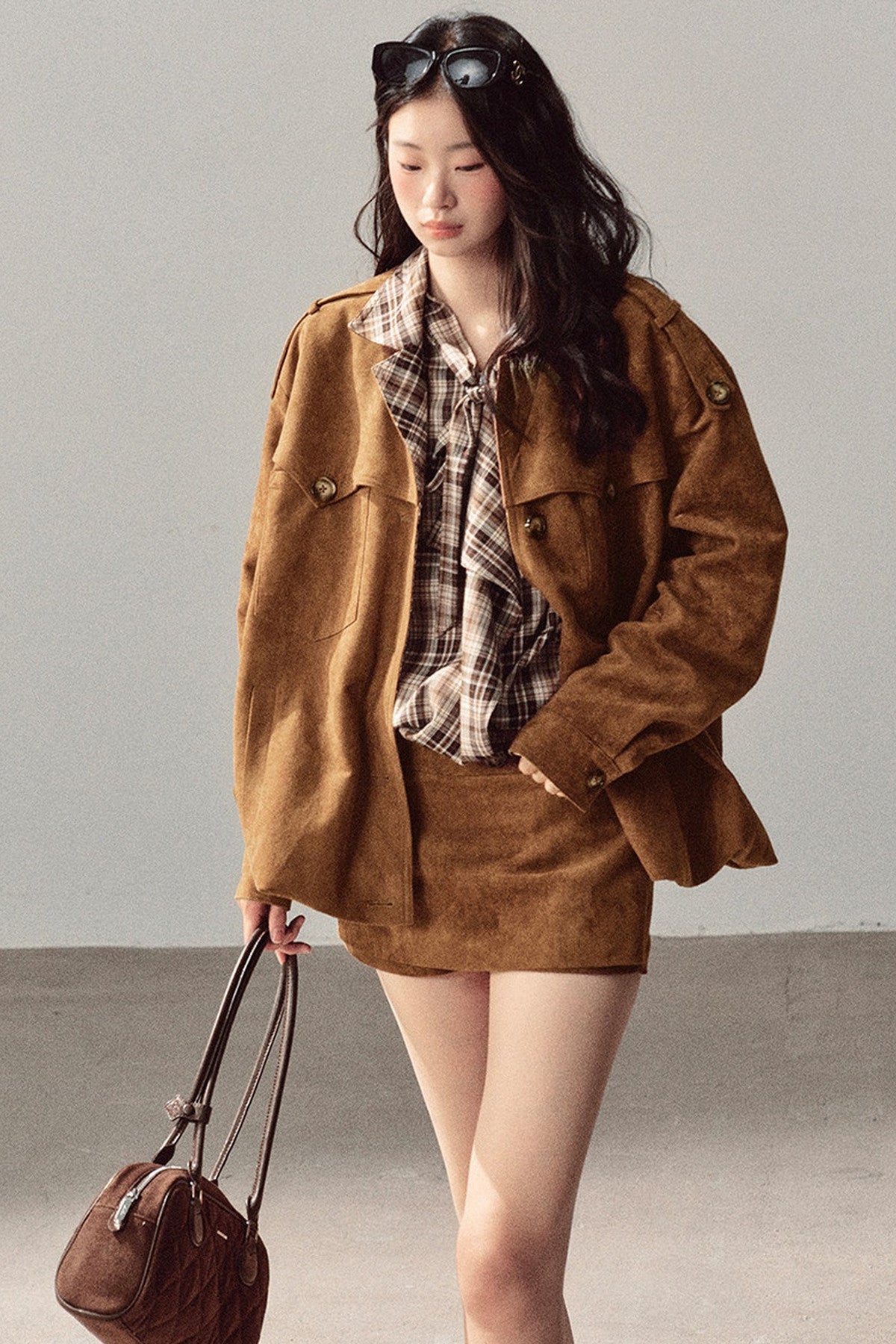Faux Suede Jacket and Skirt Set-Up