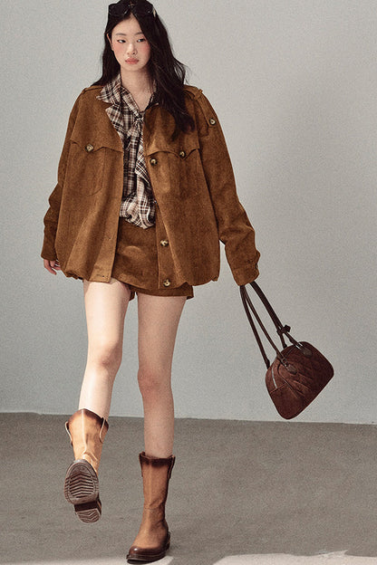 Faux Suede Jacket and Skirt Set-Up