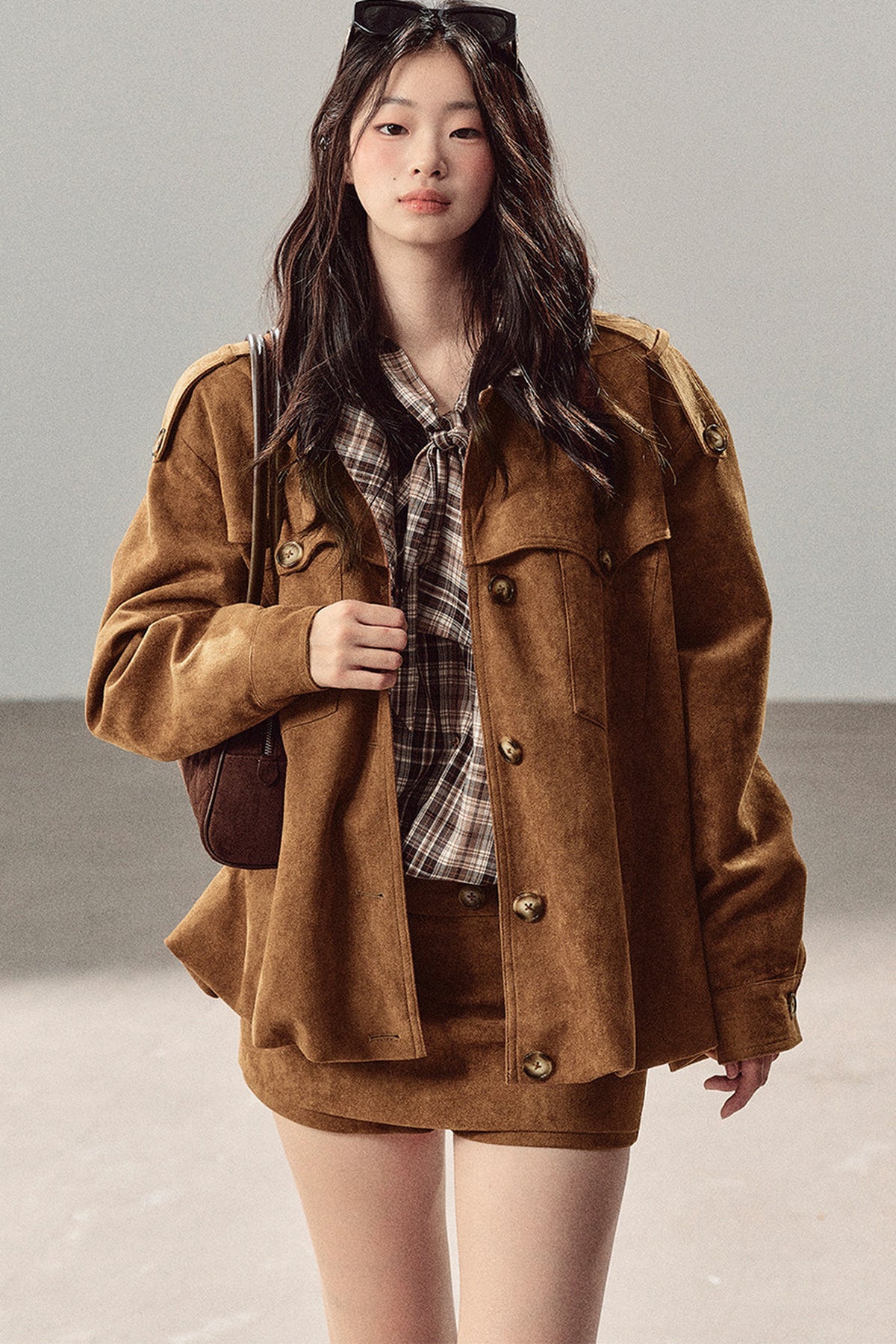Faux Suede Jacket and Skirt Set-Up