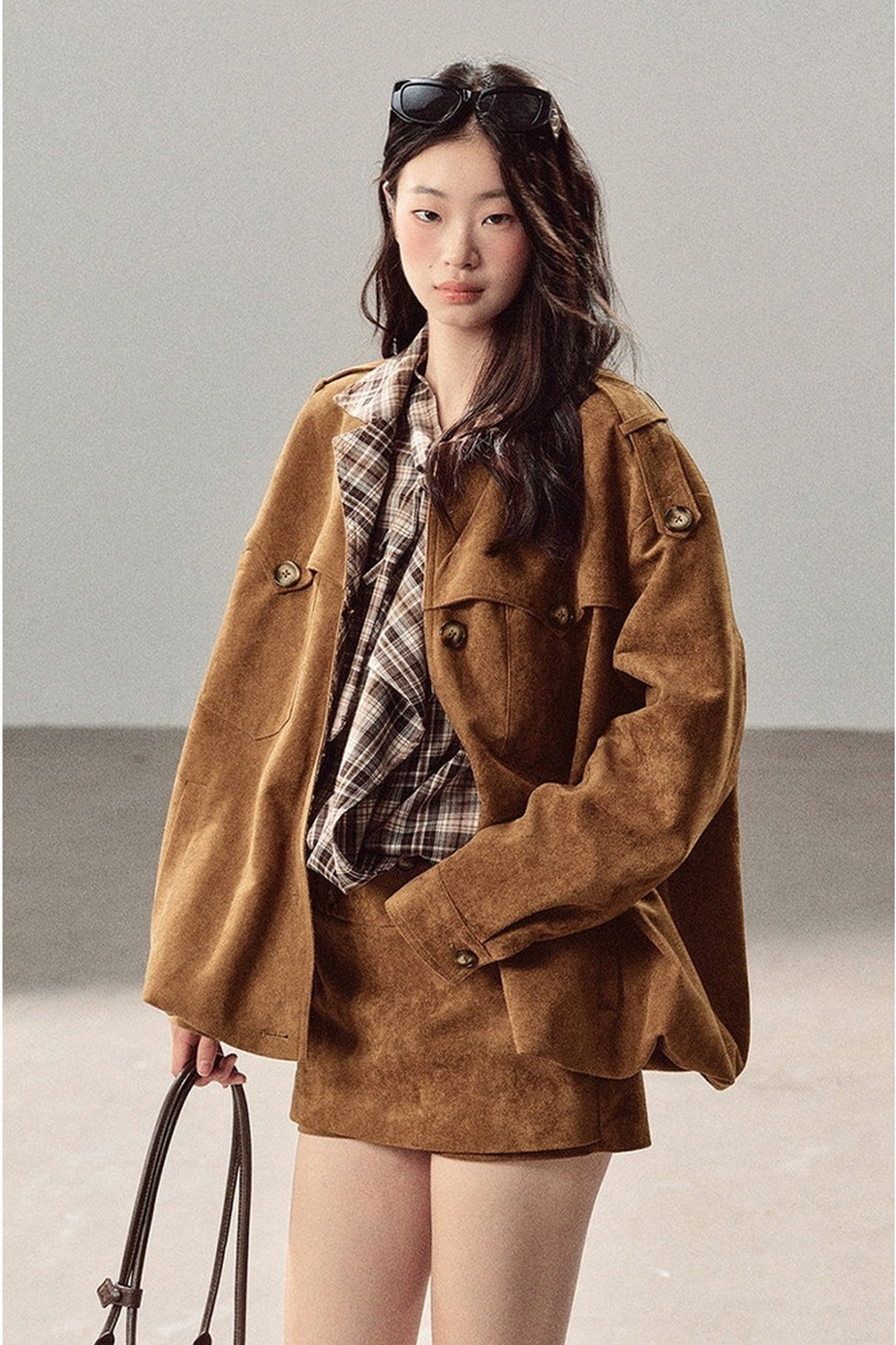 Faux Suede Jacket and Skirt Set-Up