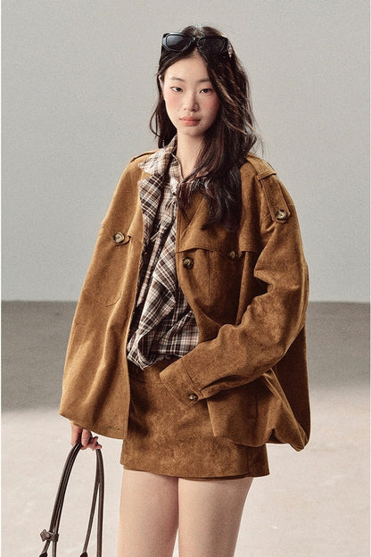 Faux Suede Jacket and Skirt Set-Up