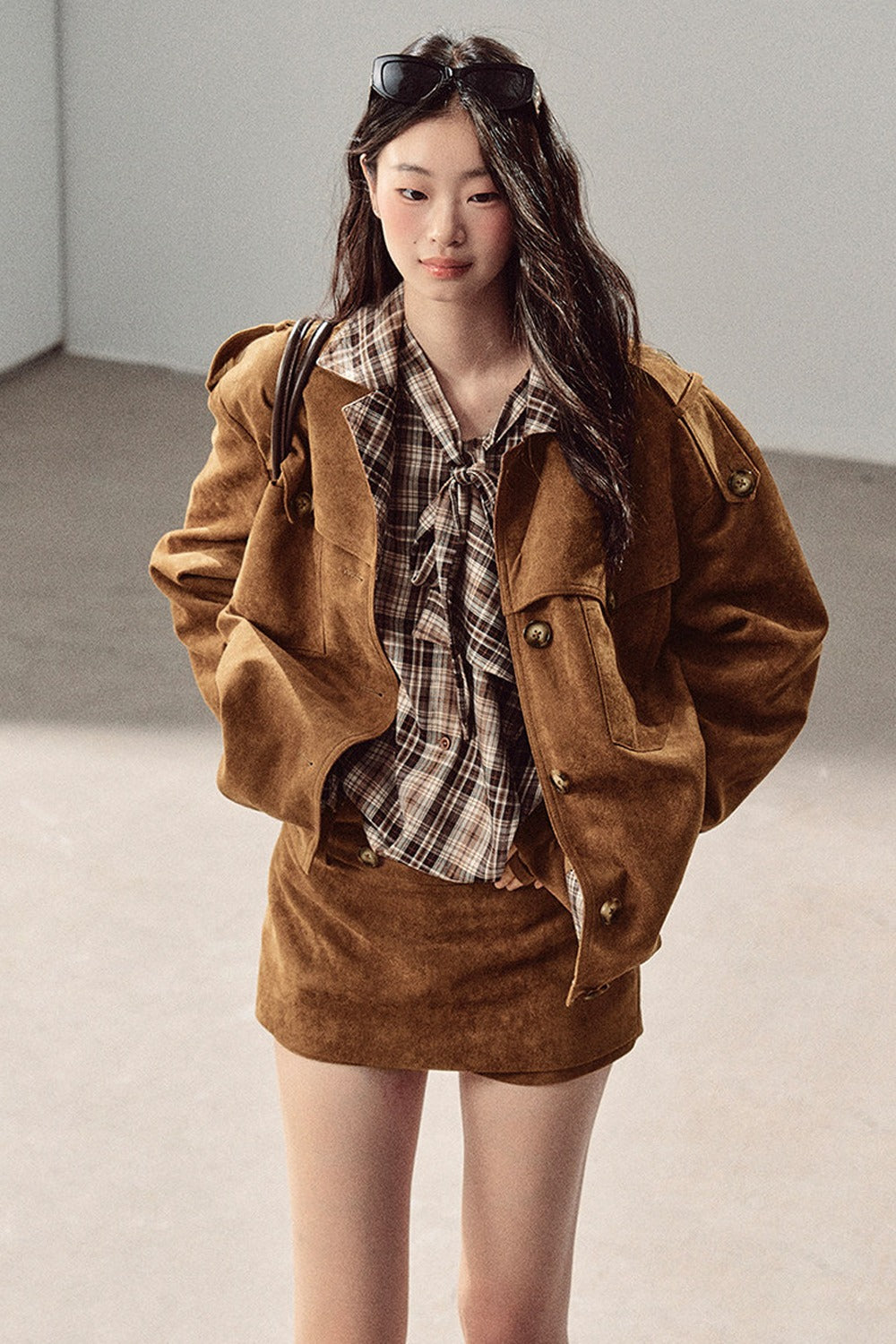 Faux Suede Jacket and Skirt Set-Up