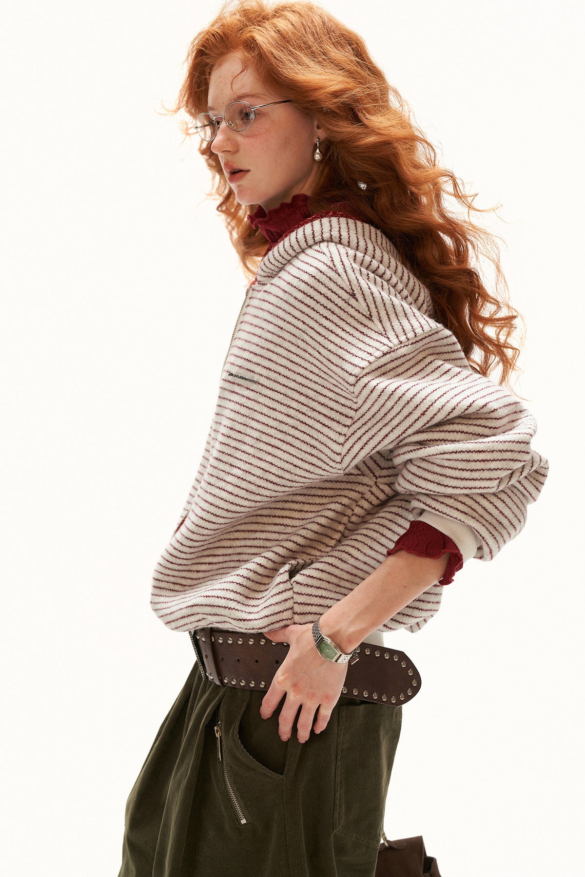 Sudadera holgada de punto a rayas con capucha