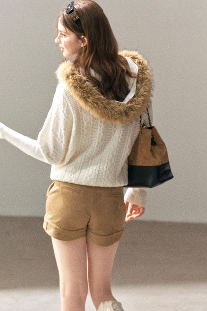 Hooded Cable Knit Sweater Jacket