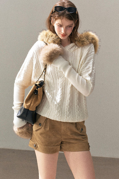 Hooded Cable Knit Sweater Jacket