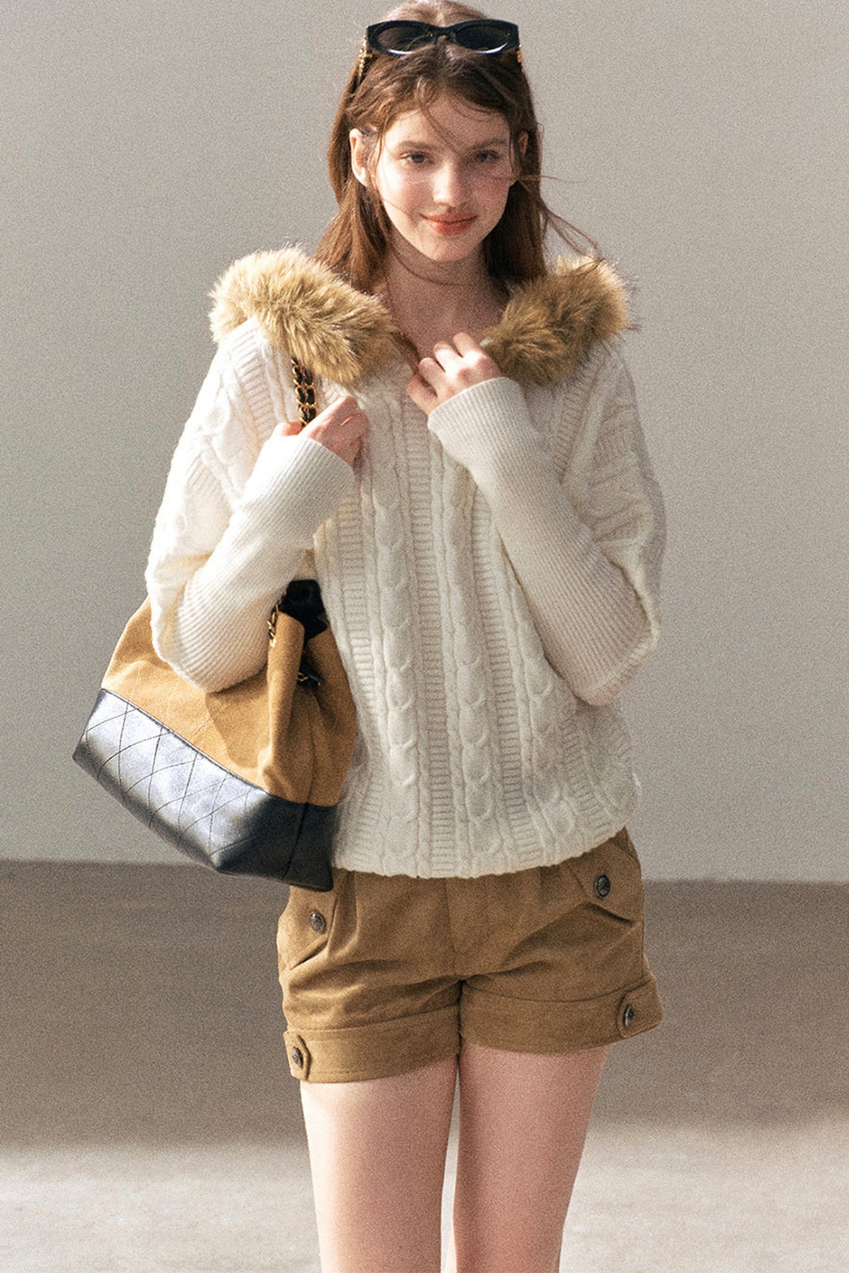 Hooded Cable Knit Sweater Jacket