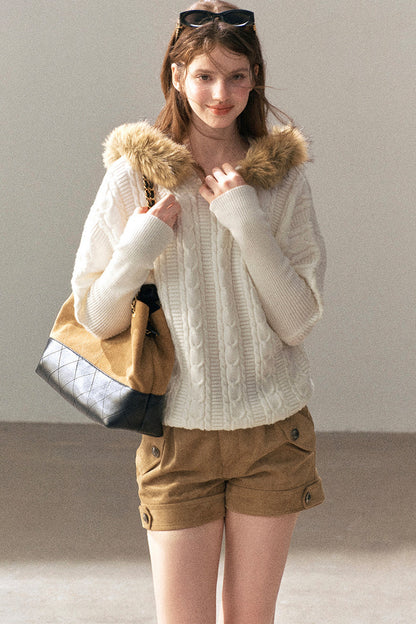 Hooded Cable Knit Sweater Jacket