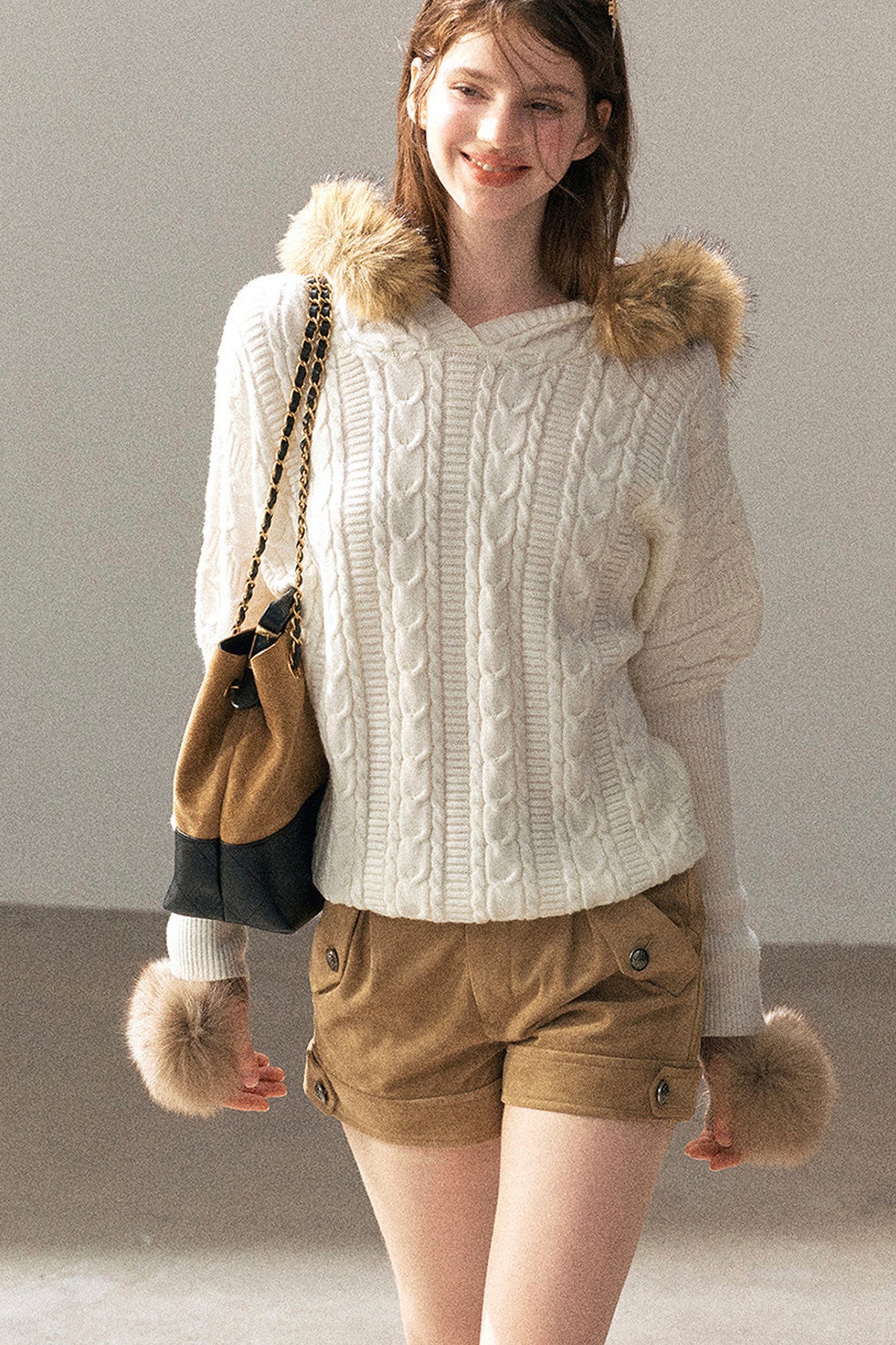 Hooded Cable Knit Sweater Jacket