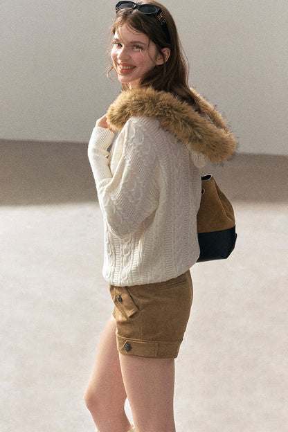 Hooded Cable Knit Sweater Jacket