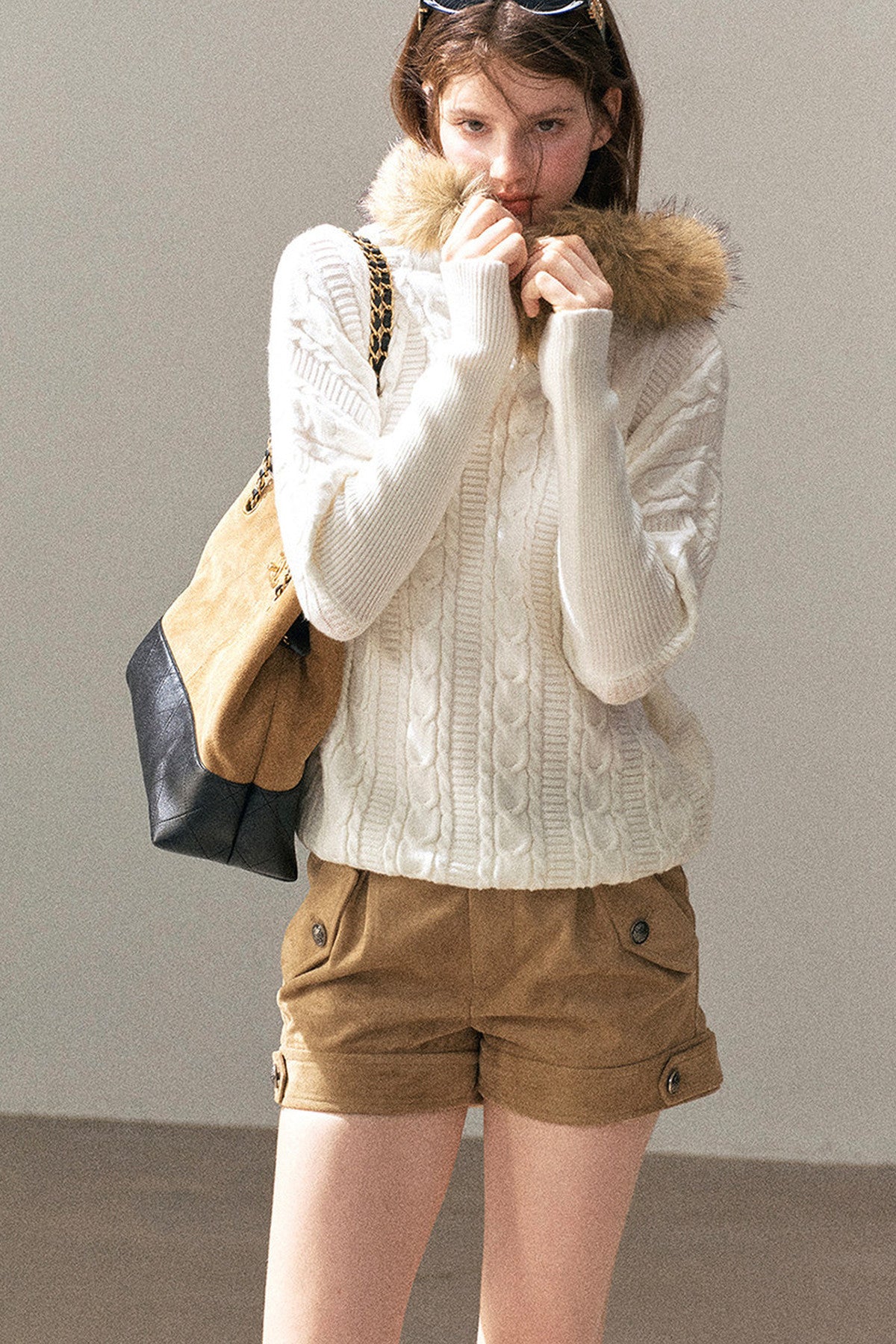 Hooded Cable Knit Sweater Jacket