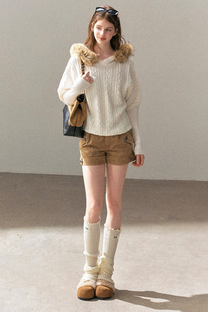 Hooded Cable Knit Sweater Jacket