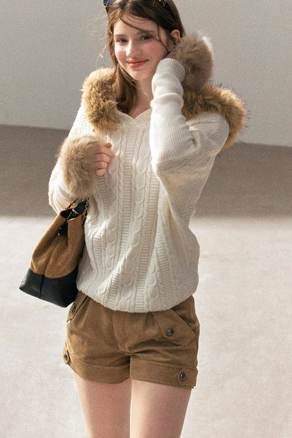 Hooded Cable Knit Sweater Jacket
