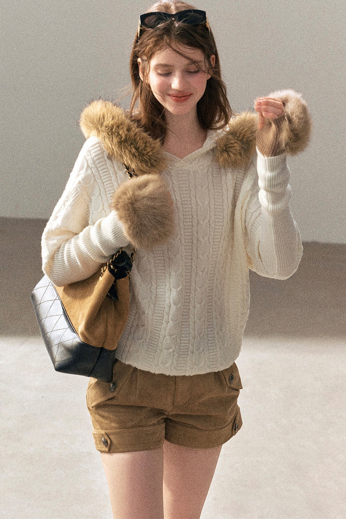 Hooded Cable Knit Sweater Jacket