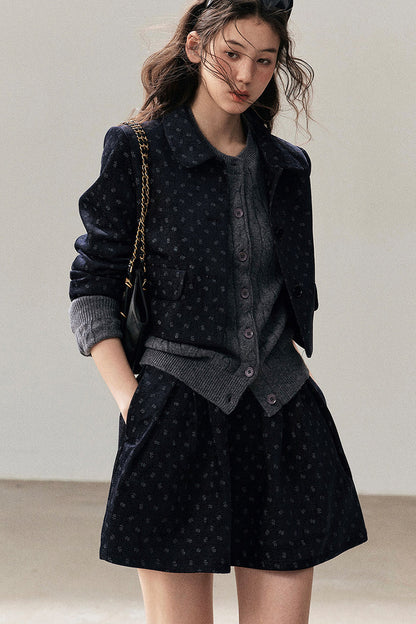 Chenille Floral Jacket, Skirt and Top Set-Up