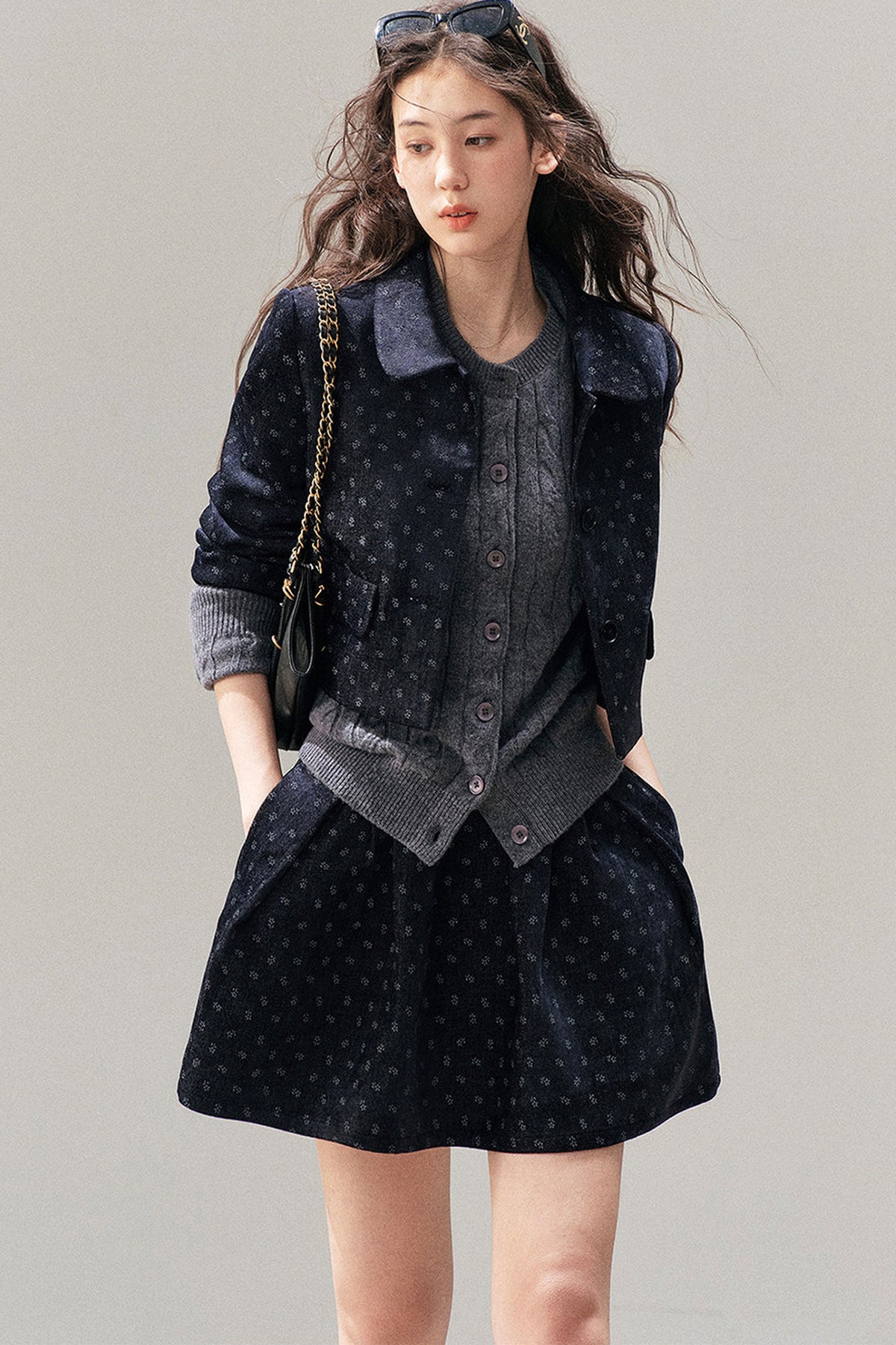 Chenille Floral Jacket, Skirt and Top Set-Up
