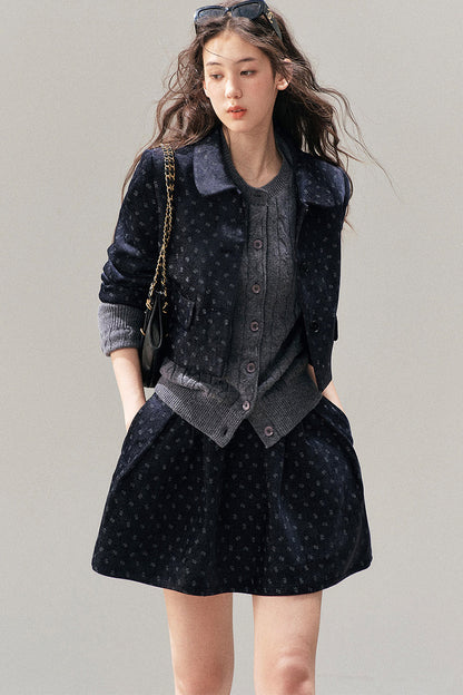 Chenille Floral Jacket, Skirt and Top Set-Up