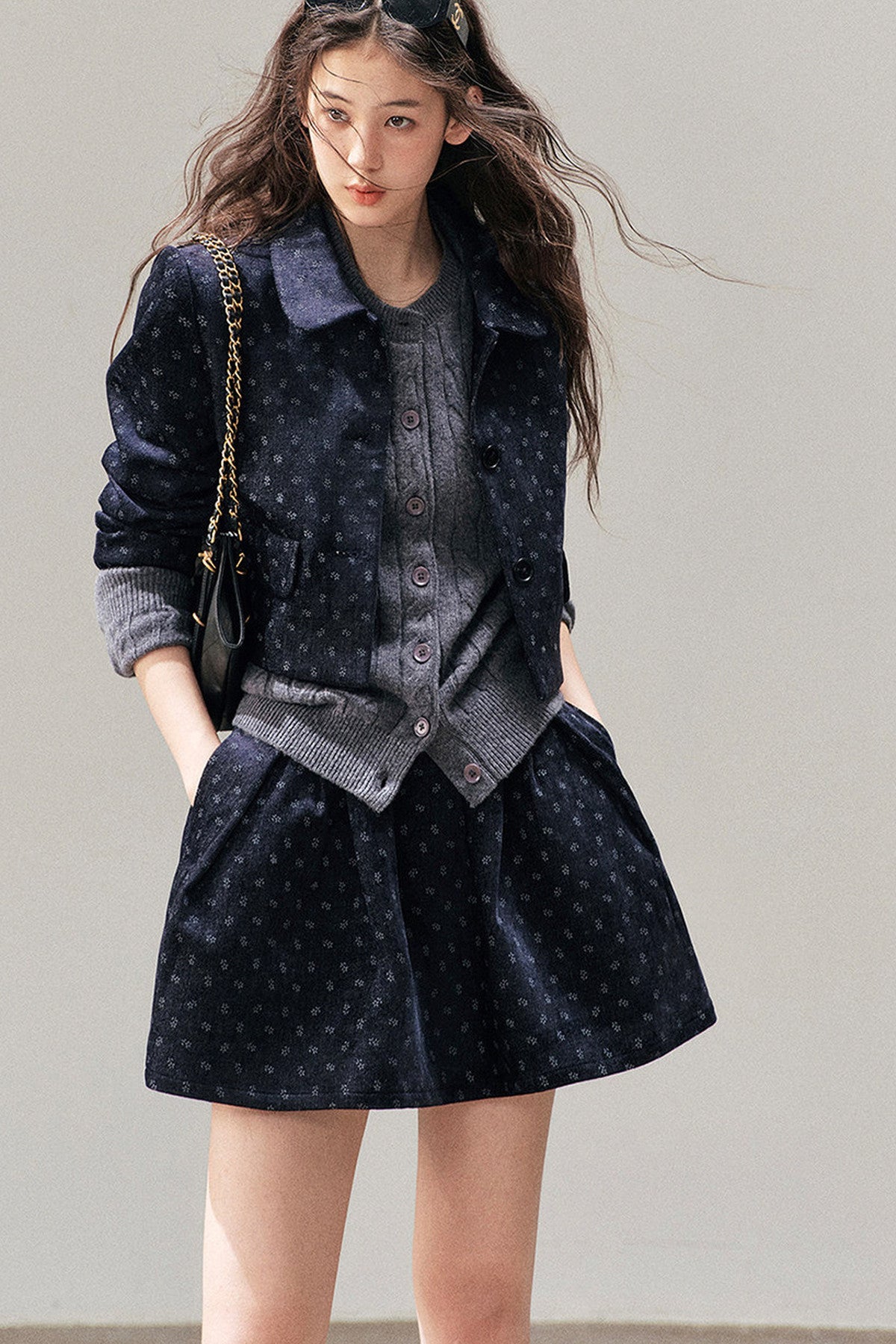 Chenille Floral Jacket, Skirt and Top Set-Up