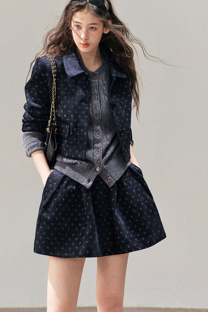 Chenille Floral Jacket, Skirt and Top Set-Up