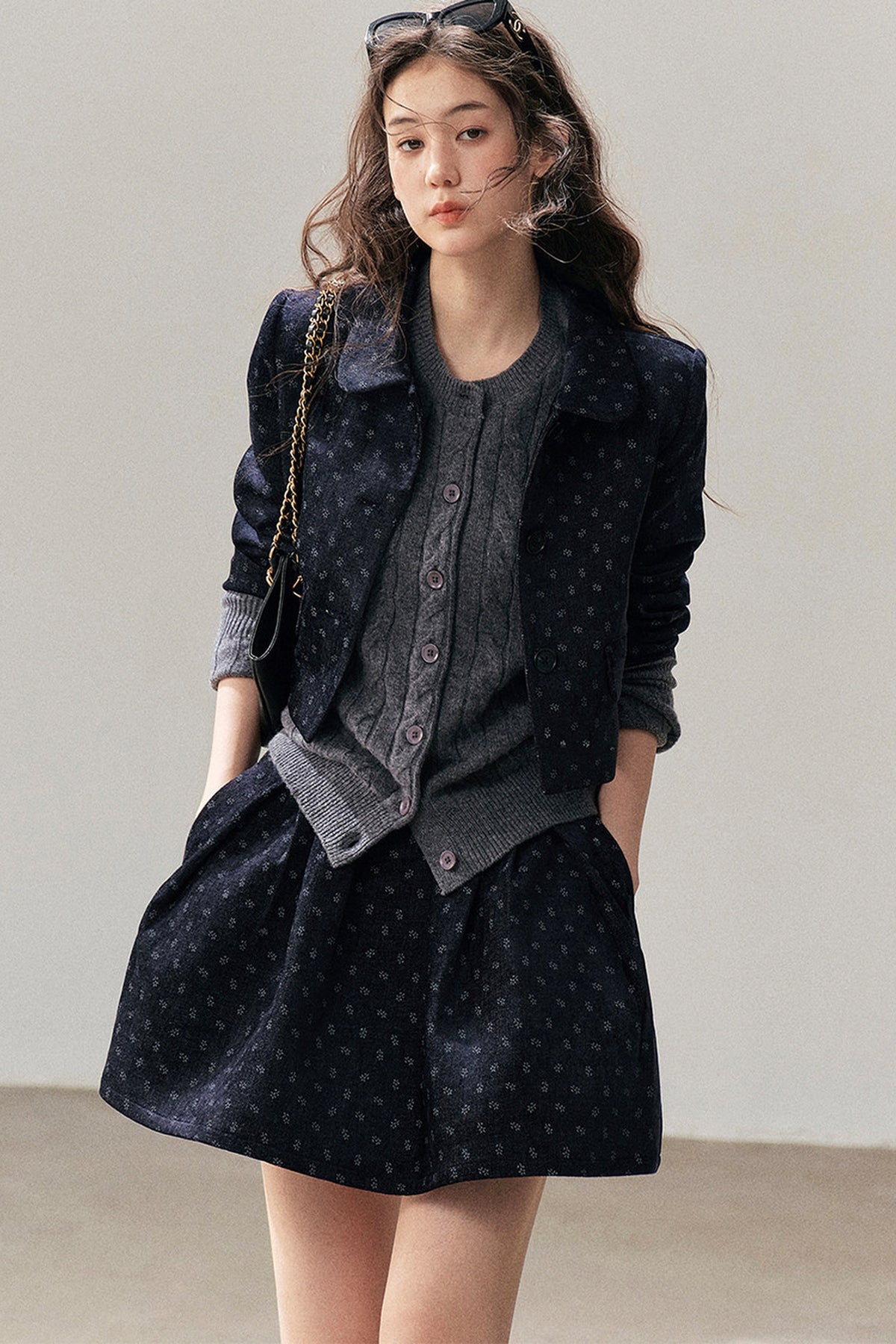 Chenille Floral Jacket, Skirt and Top Set-Up