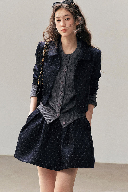 Chenille Floral Jacket, Skirt and Top Set-Up