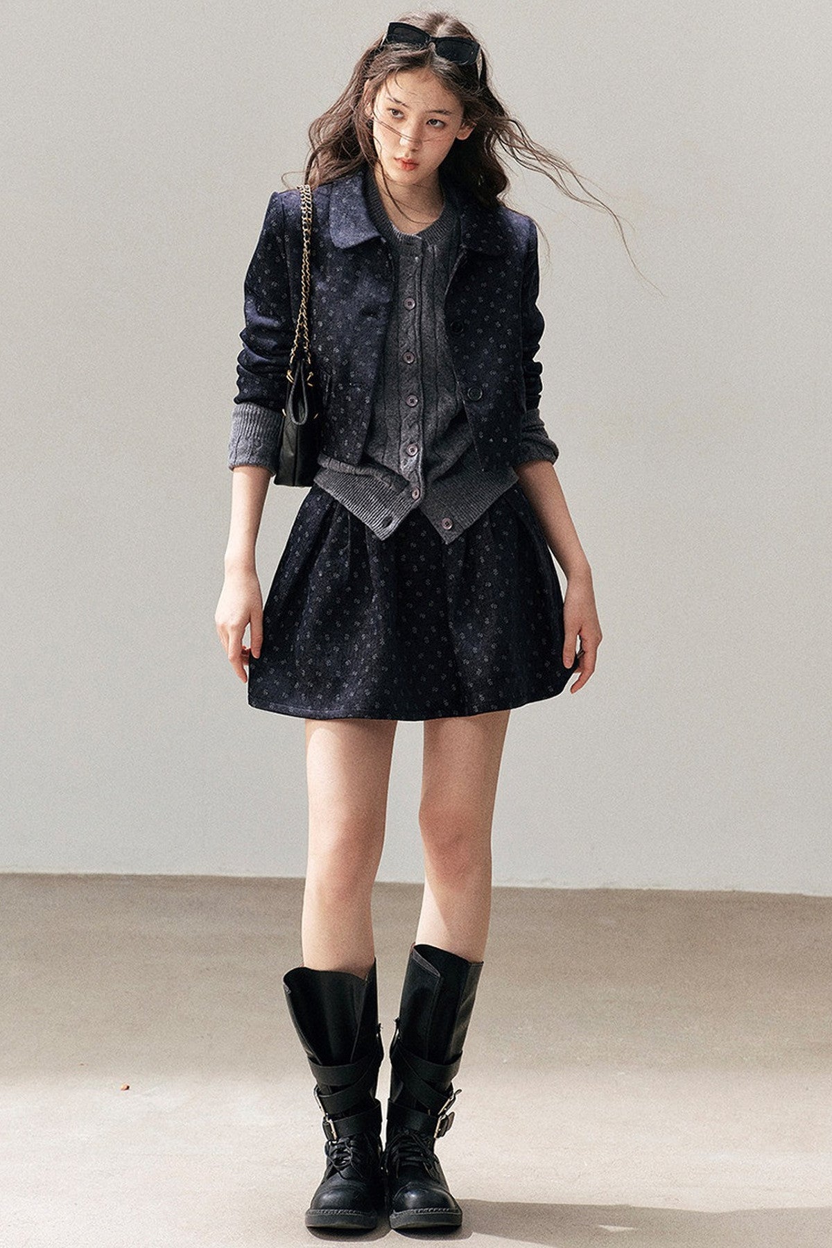 Chenille Floral Jacket, Skirt and Top Set-Up