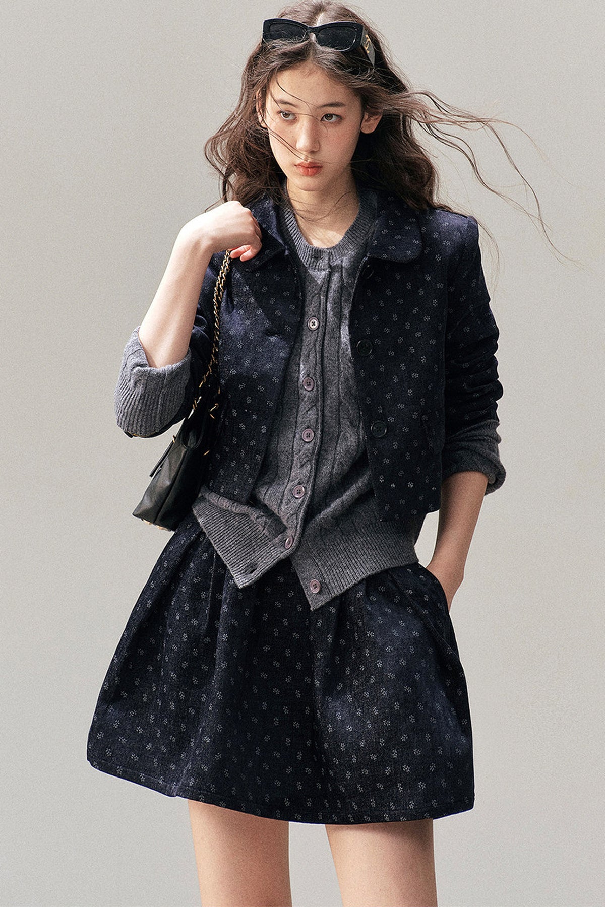 Chenille Floral Jacket, Skirt and Top Set-Up