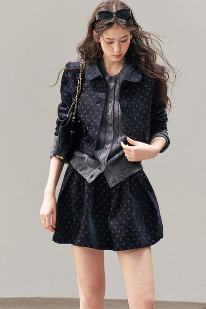 Chenille Floral Jacket, Skirt and Top Set-Up