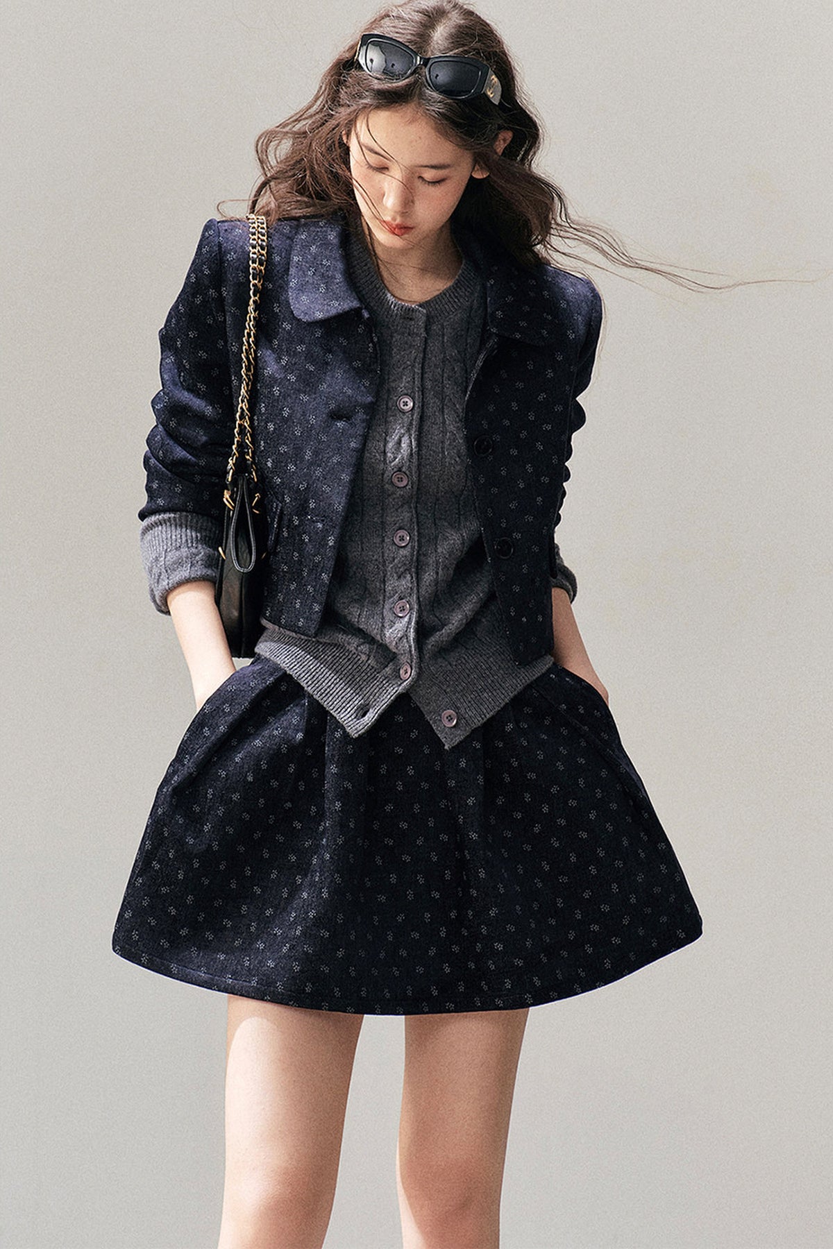 Chenille Floral Jacket, Skirt and Top Set-Up