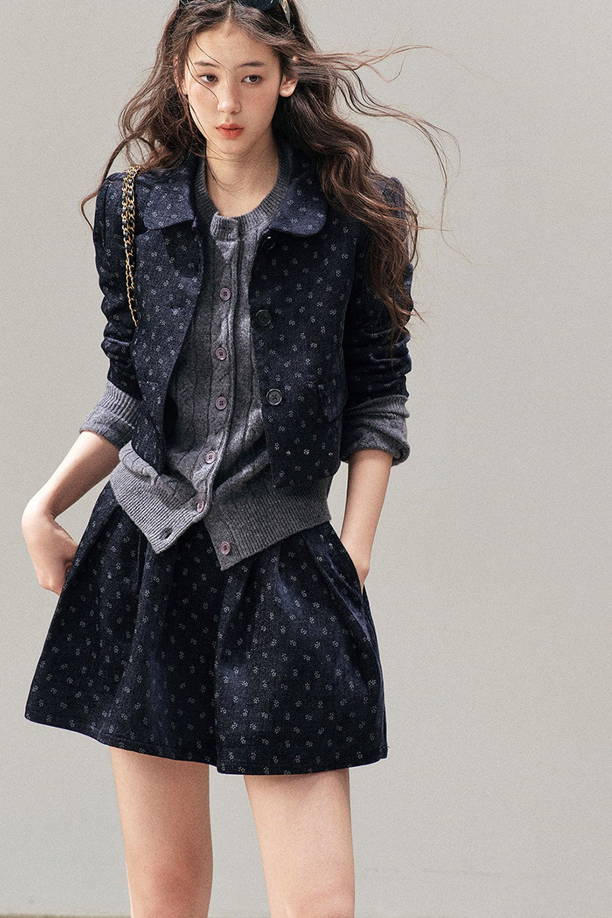 Chenille Floral Jacket, Skirt and Top Set-Up