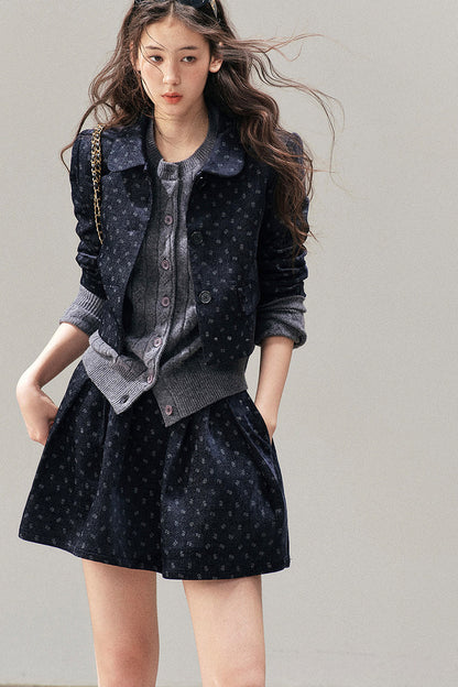 Chenille Floral Jacket, Skirt and Top Set-Up