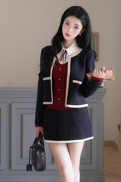 Layered-Look Turn-Down Collar Knit Top