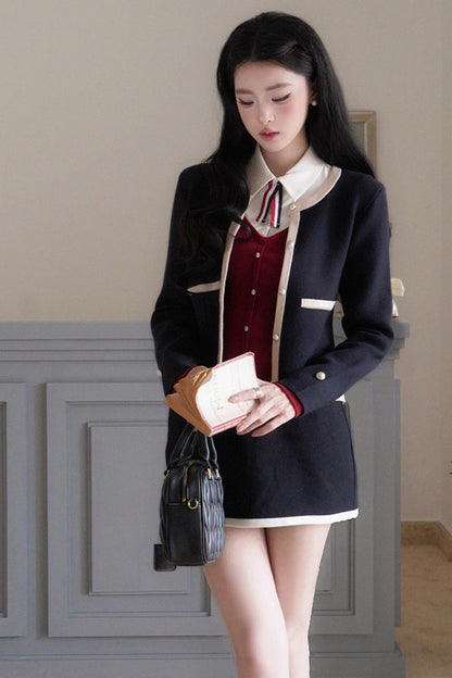 Layered-Look Turn-Down Collar Knit Top