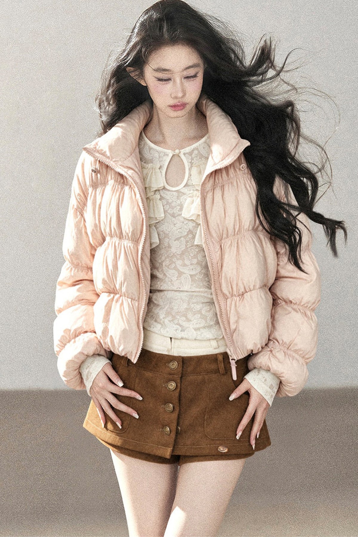 Weiße Daunen-Steppjacke mit Entendaunenfüllung