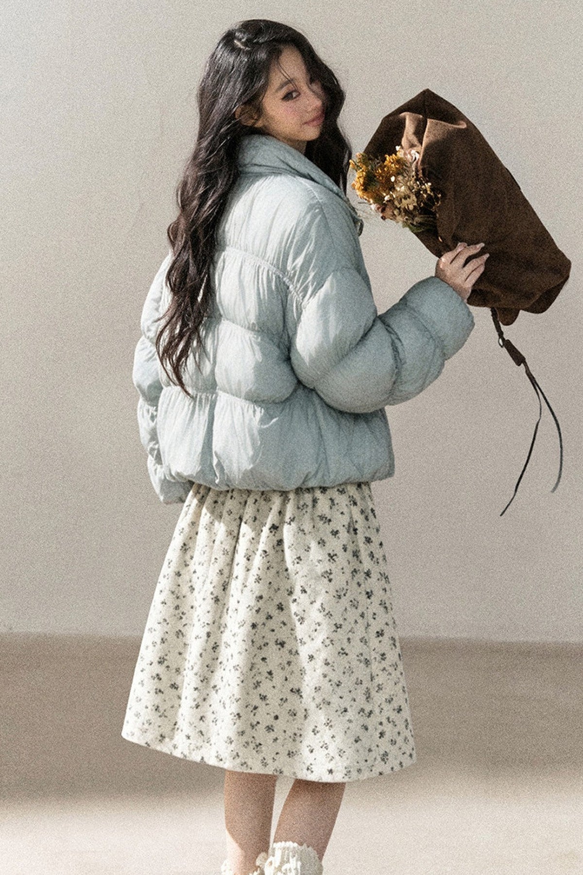 Weiße Daunen-Steppjacke mit Entendaunenfüllung