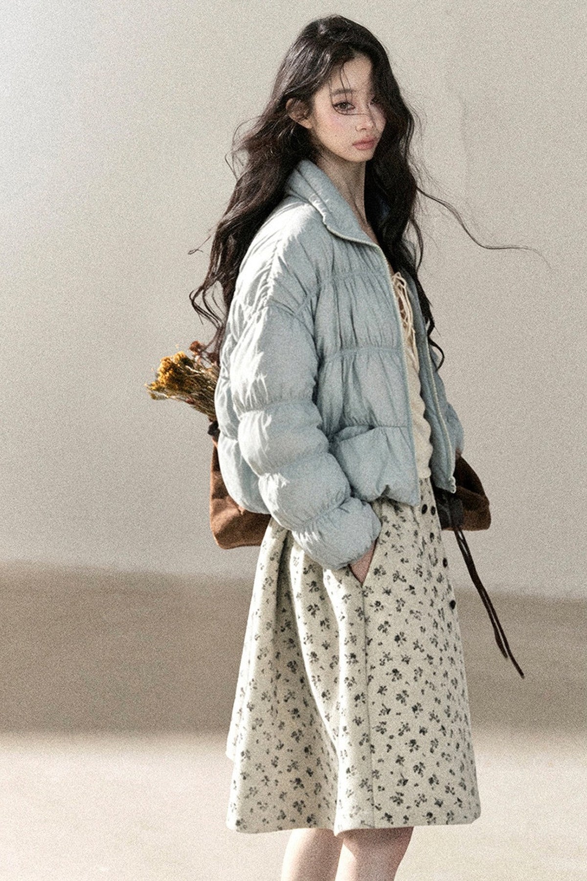 Weiße Daunen-Steppjacke mit Entendaunenfüllung
