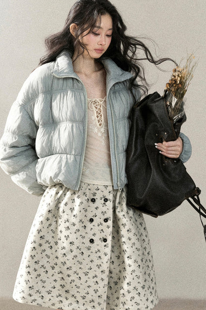 Weiße Daunen-Steppjacke mit Entendaunenfüllung